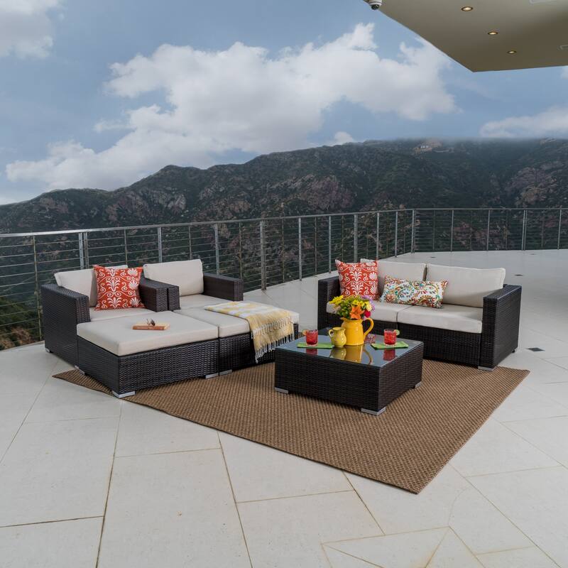 Santa Rosa Outdoor 7-piece Wicker Sectional Sofa Set with Cushions by Christopher Knight Home