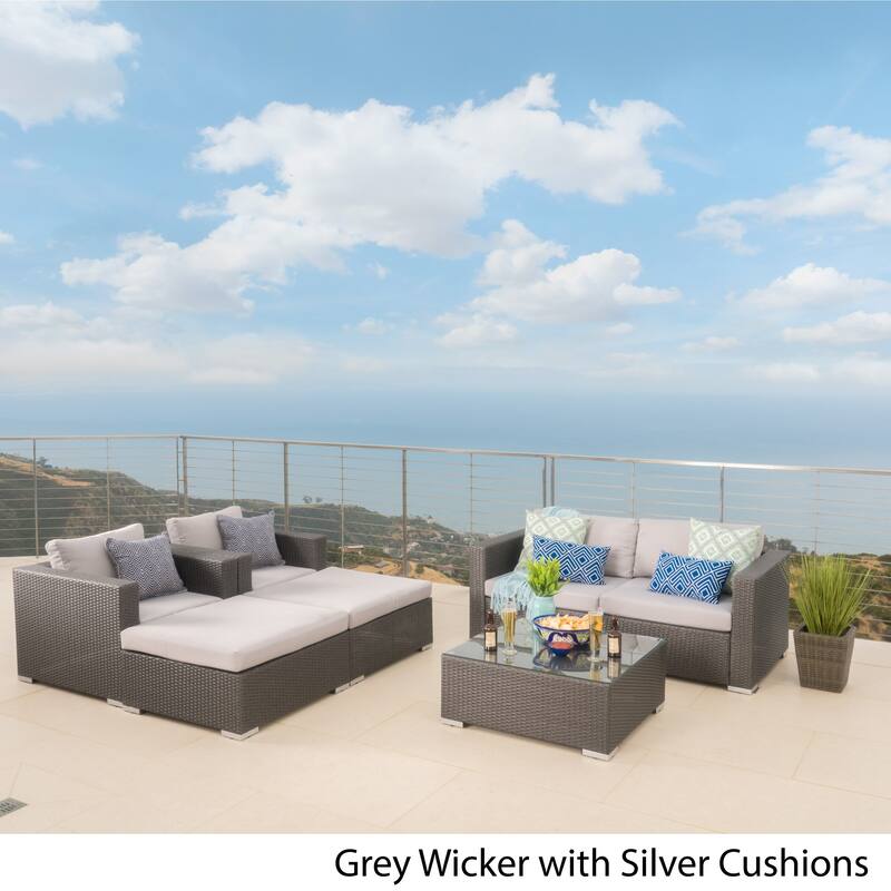 Santa Rosa Outdoor 7-piece Wicker Sectional Sofa Set with Cushions by Christopher Knight Home - Grey/Silver