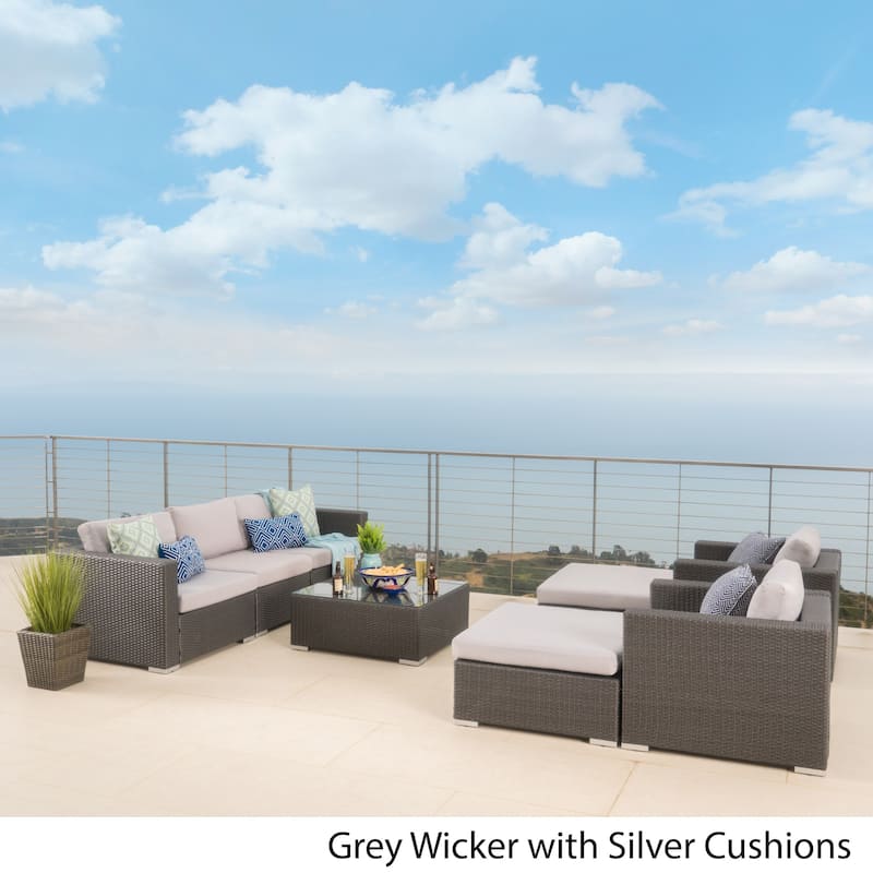 Santa Rosa Outdoor 8-piece Wicker Sectional Sofa Set with Cushions by Christopher Knight Home - Grey
