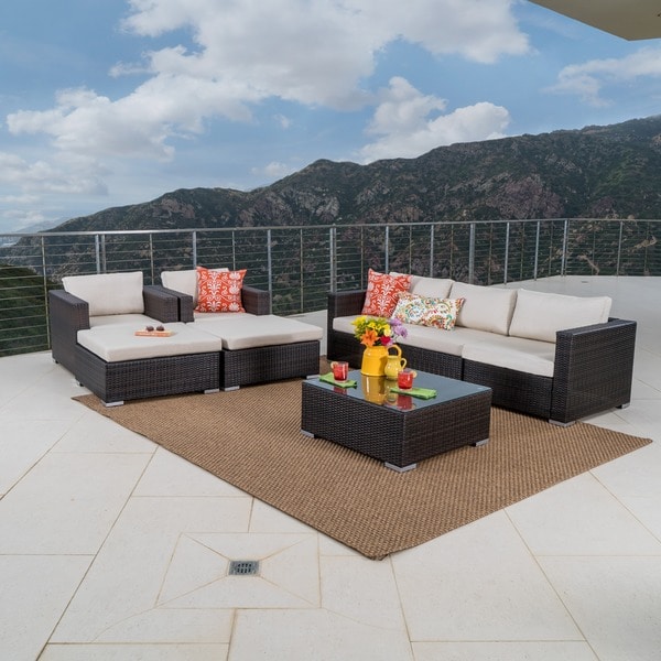 Santa Rosa Outdoor 8-piece Wicker Sectional Sofa Set with Cushions by Christopher Knight Home. Opens flyout.