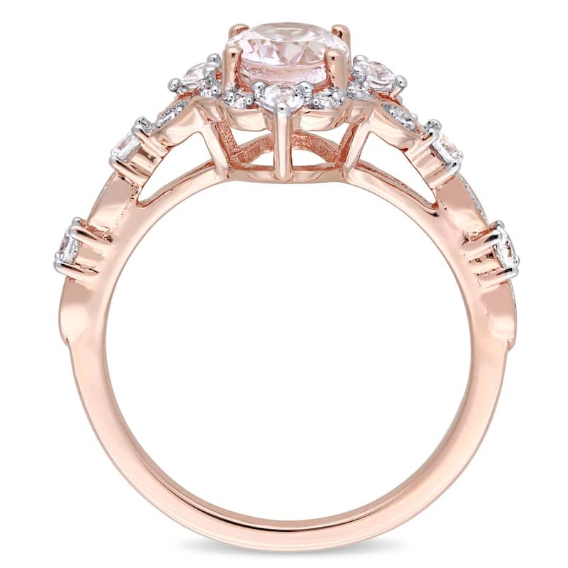 14k Rose Gold Morganite White Sapphire and Diamond Accent Vintage Ring by Miadora