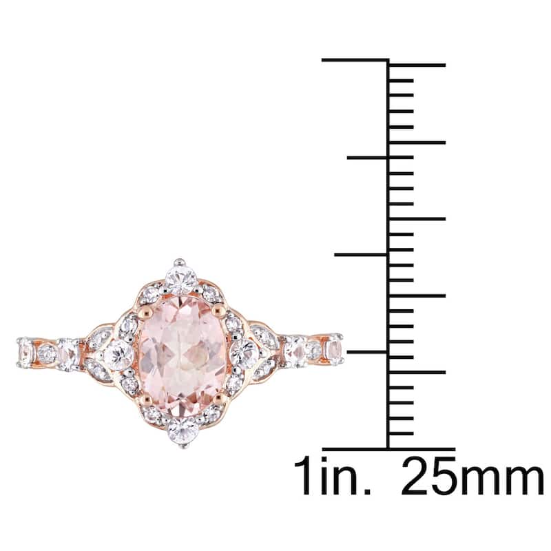 14k Rose Gold Morganite White Sapphire and Diamond Accent Vintage Ring by Miadora