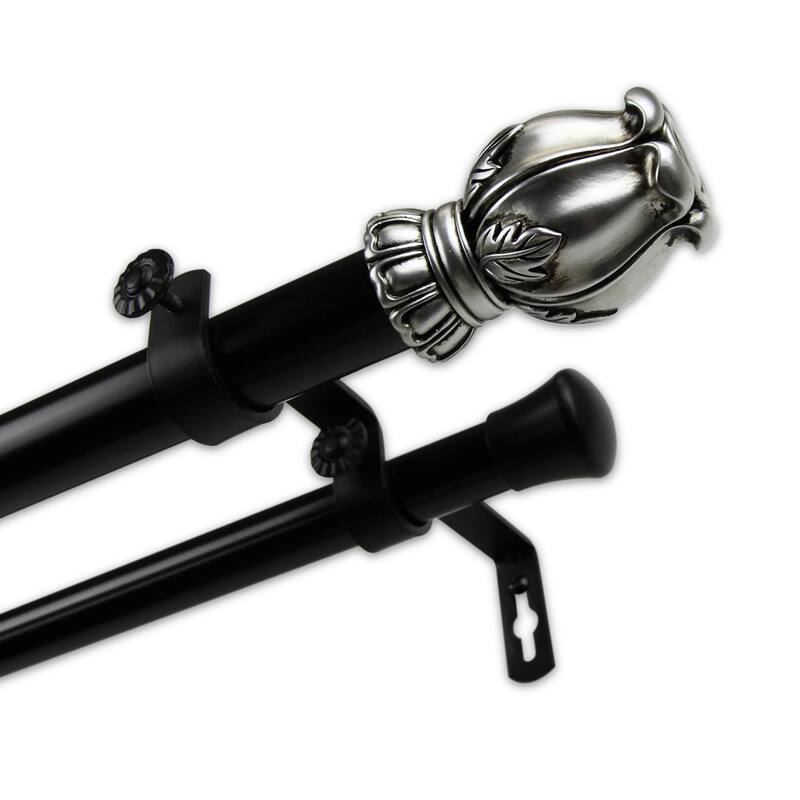 InStyleDesign 1-inch Two Tone Blossom Collection Double Curtain Rod - 28 to 48 inches - Majesty Finial