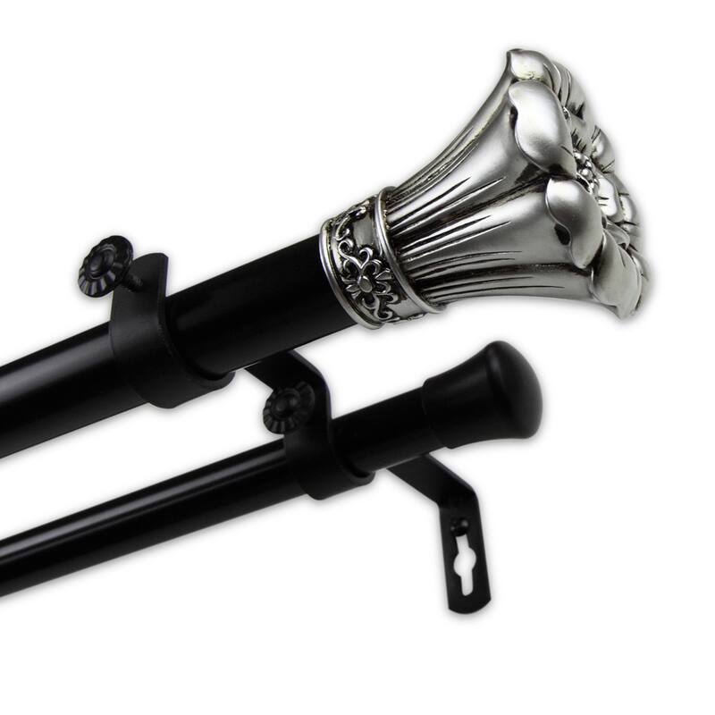 InStyleDesign 1-inch Two Tone Blossom Collection Double Curtain Rod - 28 to 48 inches - Floweret Finial