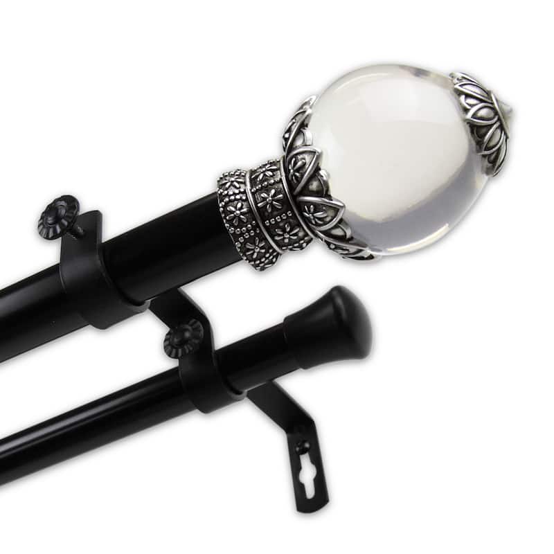 InStyleDesign 1-inch Two Tone Blossom Collection Double Curtain Rod - 28 to 48 inches - Lucid Finial