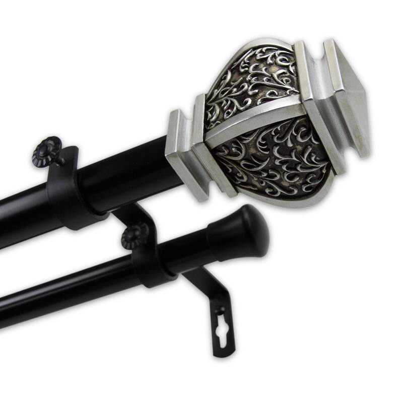 InStyleDesign 1-inch Two Tone Royalty Collection Double Curtain Rod - 28 to 48 inches - jemma finial