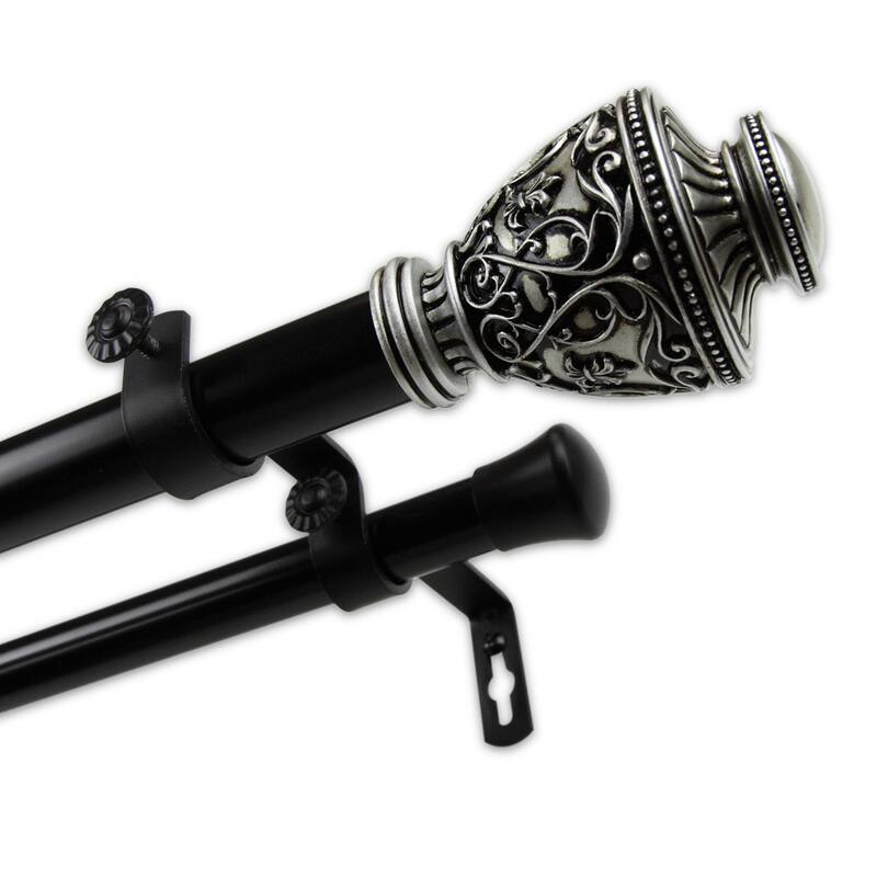 InStyleDesign 1-inch Two Tone Royalty Collection Double Curtain Rod - 28 to 48 inches - neva finial