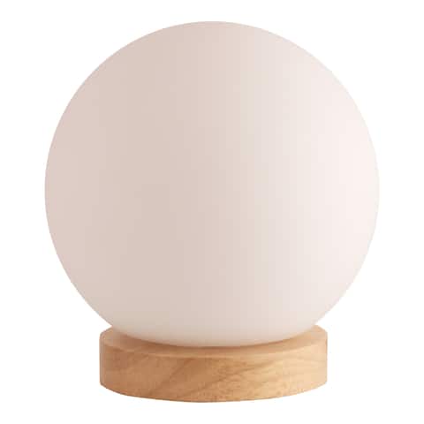 Light Accents Table Lamp Natural Wooden Base with Round Glass Shade - Measures: L:5.91 in. x W:5.91 in. x H:6.3 in.