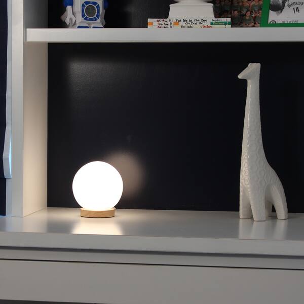 Bedside Lamp Iris Glass Ball Table Lamp Small Lamp Natural Wooden Base with Round Glass Shade Nightstand Lamp