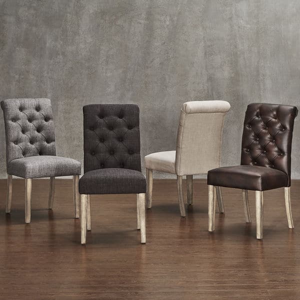 slide 2 of 3, Avingdon Tufted Rolled Back Light Distressed Natural Dining Chairs (Set of 4)