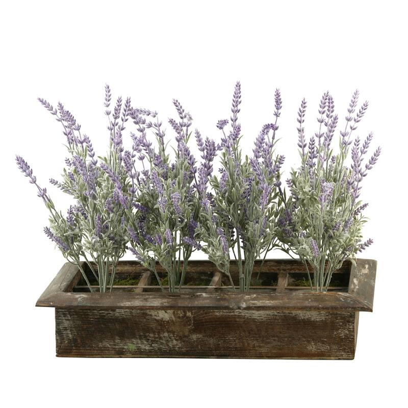 D&W Silks Lavender in Rectangle Wood Planter Box