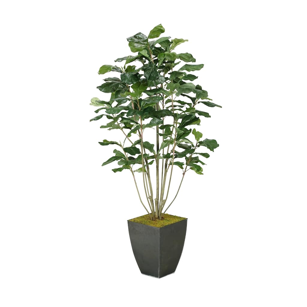 D&W Silks Fiddle Leaf Fig Plant in Square Metal Planter - Green