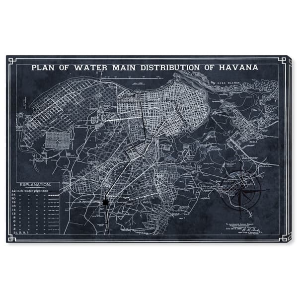 Oliver Gal 'Map of Havana Water Distribution 1899' Maps and Flags Wall ...