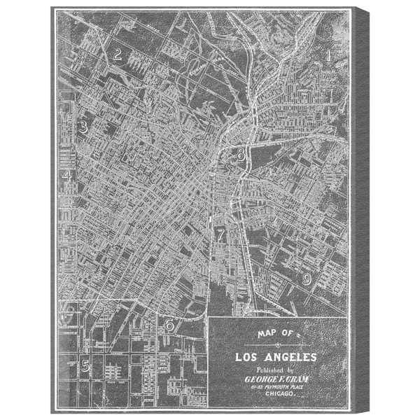 Oliver Gal 'Los Angeles Map 1899 Grey' Maps and Flags Wall Art Canvas ...