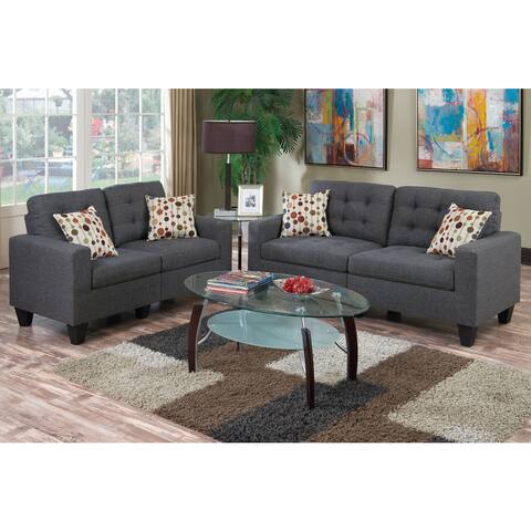 Bobkona Windsor Linen-Like Poly Fabric 2 Piece Sofa and Loveseat Set