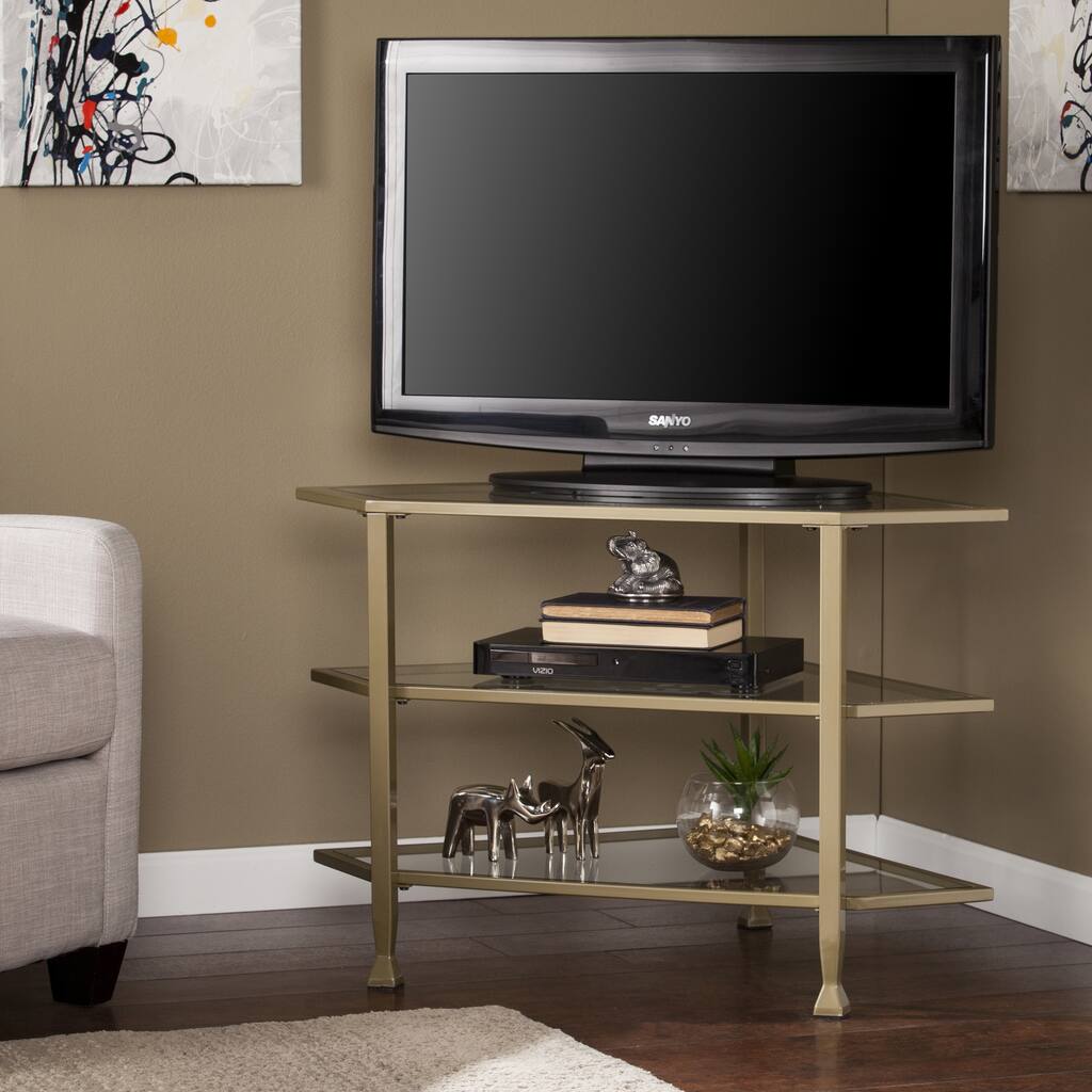 Carbon Loft Glenn Matte Khaki Metal/ Glass Corner TV Stand