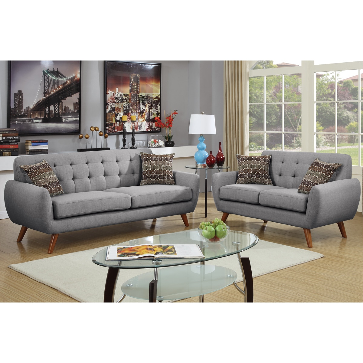 Shop Bobkona Sonya Linen Like 2 Piece Sofa And Loveseat Set Free