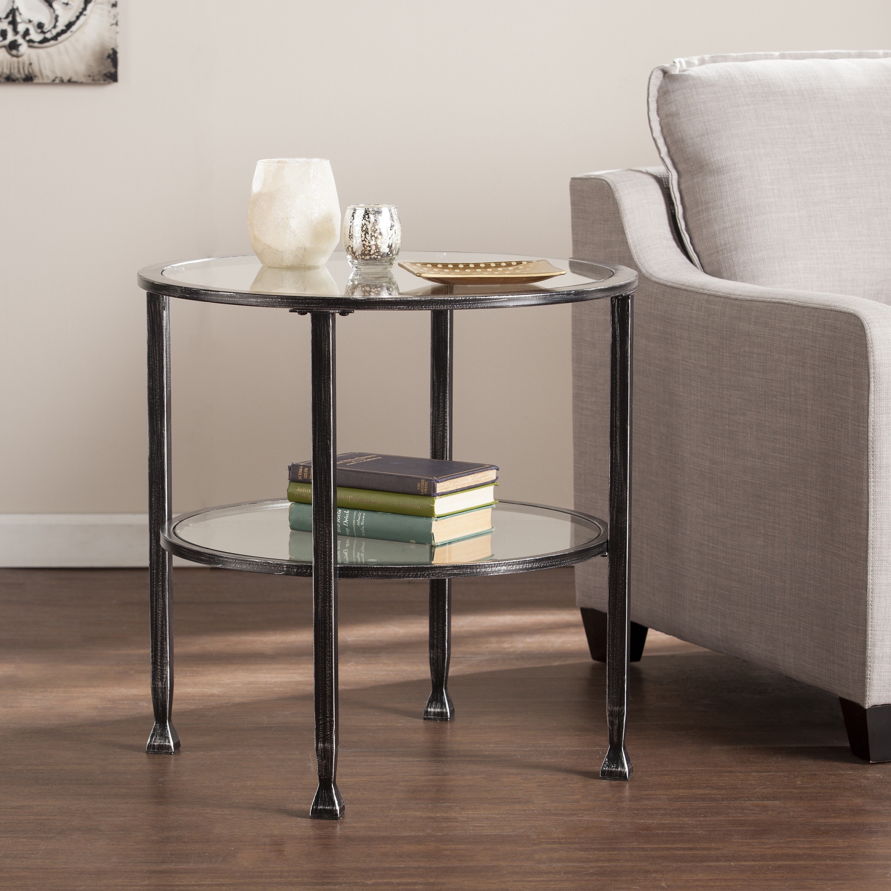 Shop Porch & Den RiNo Brighton Black Metal/ Glass Round End Table Free Shipping On Orders Over