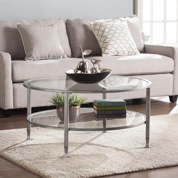 Harper Blvd Jensen Metal Glass Round Cocktail Table Silver Free Shipping Today Overstock