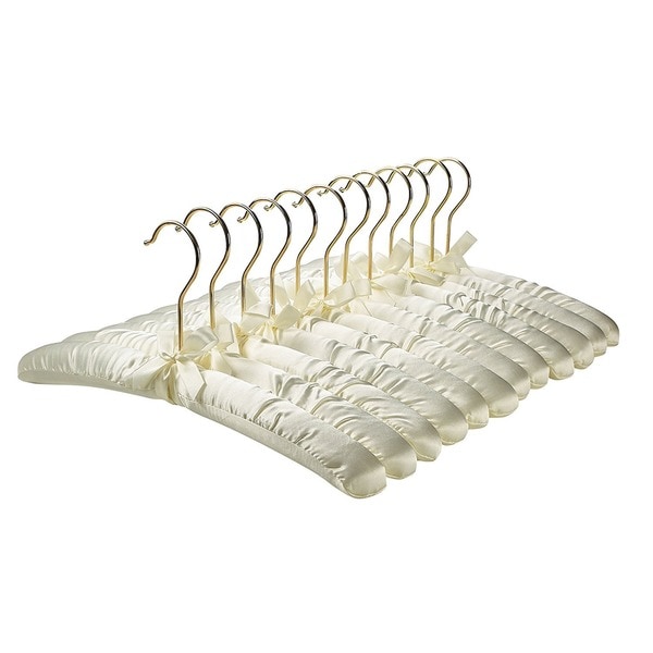 Premium Heavy Duty Thick Satin Padded Hangers Anti Slip - Ivory, Set of 12. Opens flyout.