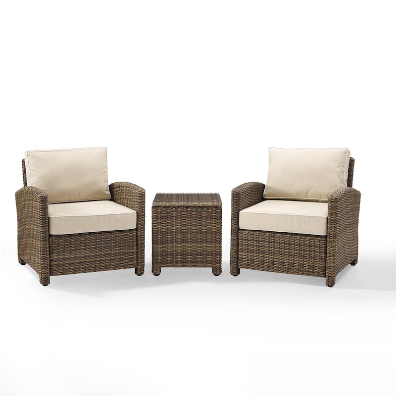 Crosley Bradenton Brown Wicker Sand Cushions Outdoor Conversation Set (Set of 3)