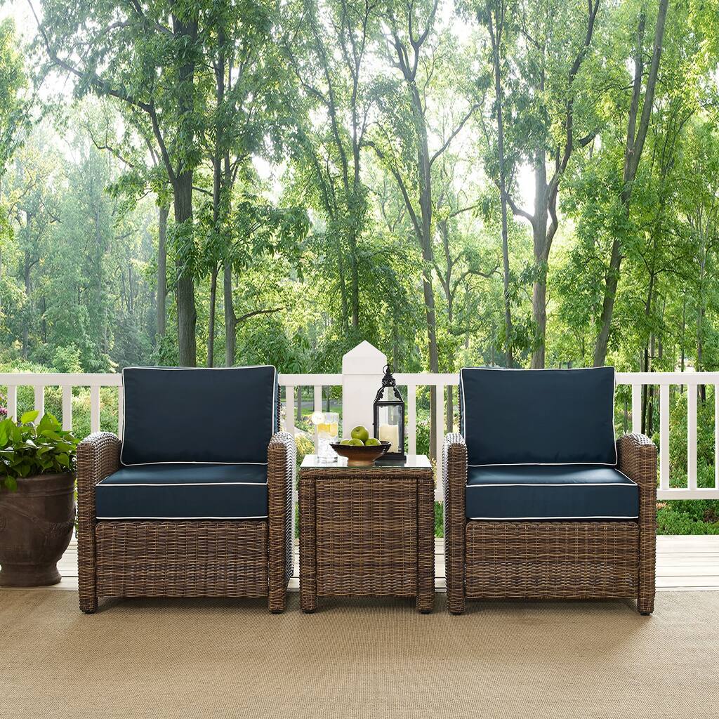 Crosley Bradenton Navy Cushions Wicker Outdoor Conversation Set