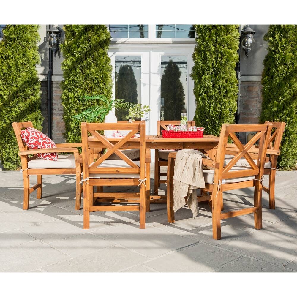 Walker Edison Surfside 7-Piece Acacia Outdoor Extension Dining Set - 55-79 x 35 x 30h