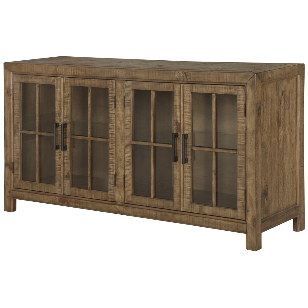 Magnussen Home Furnishings Willoughby Wood Buffet Curio Cabinet in Weathered Barley (Buffet Curio Cabinet - Weathered Barley)