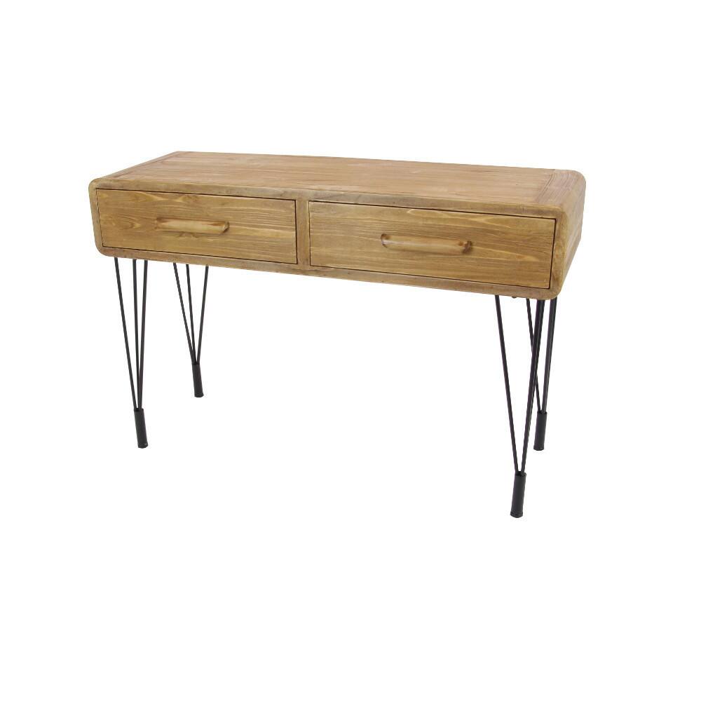 Benzara Brown Wood Metal Console Table