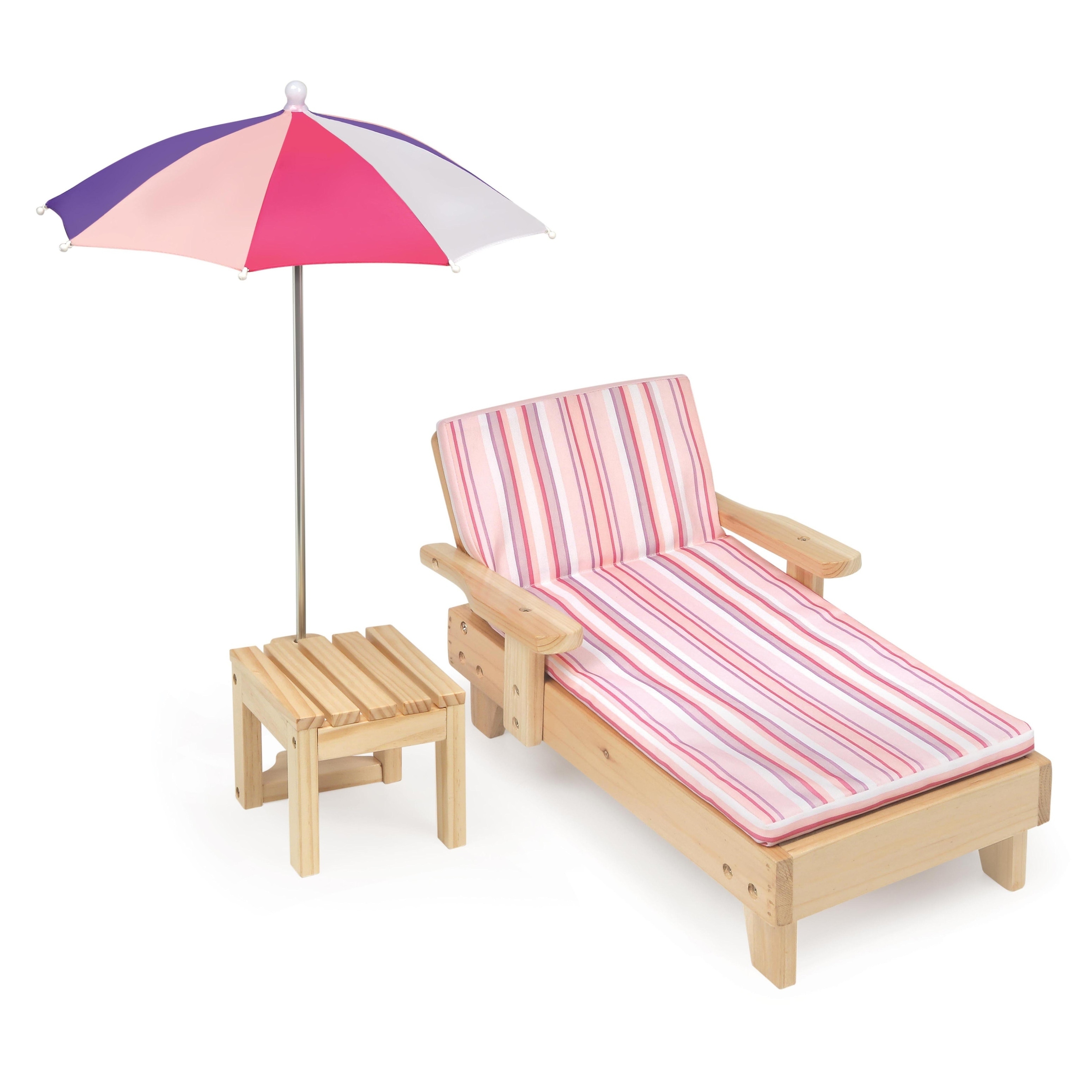 Badger Basket Doll Beach Lounger with Table and Umbrella Summer