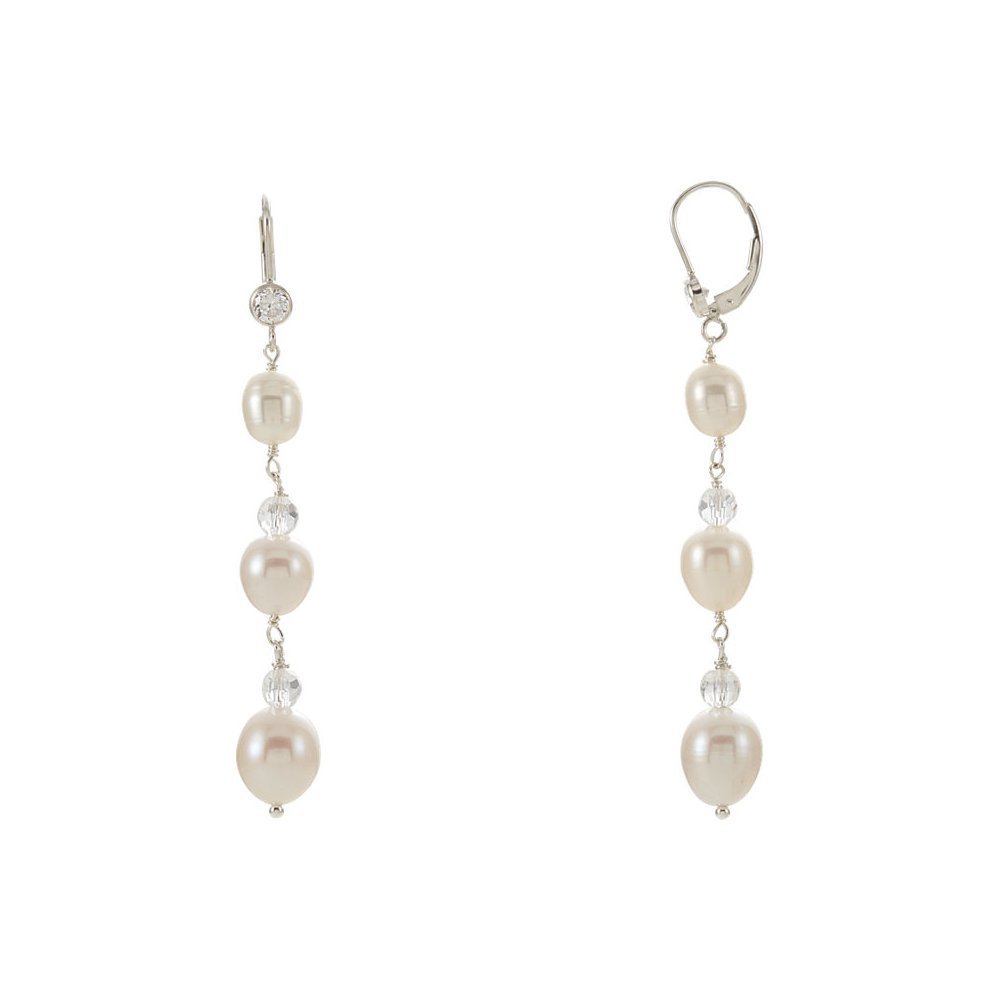Sterling Silver White Freshwater Cultured Pearl Cluster Earrings