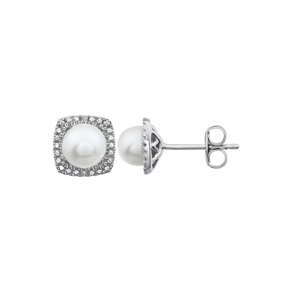 Curata Sterling Silver Freshwater Cultured Pearl And Diamond Curata Sterling Silver Freshwater Cultured Pearl And Diamond Accent Halo Earrings White