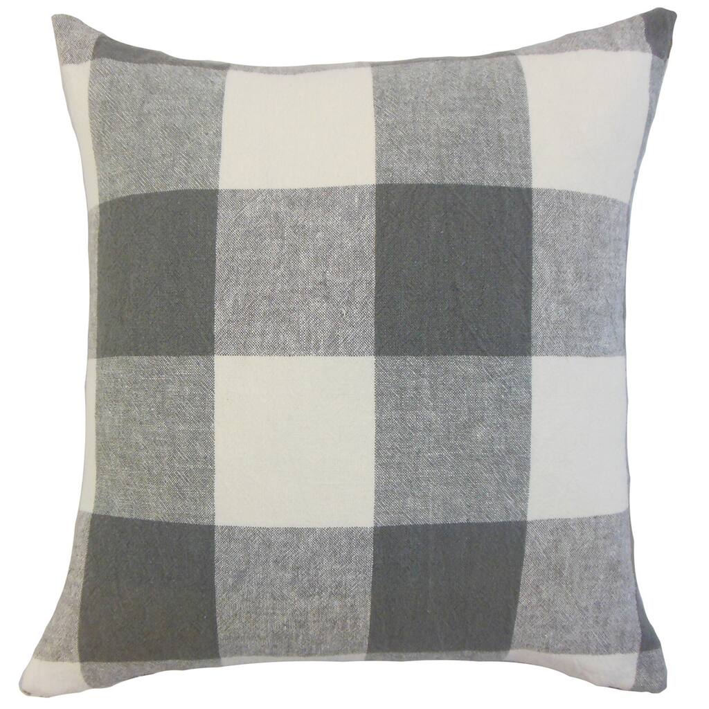 Amory Plaid 22-inch Down Feather Throw Pillow Coal