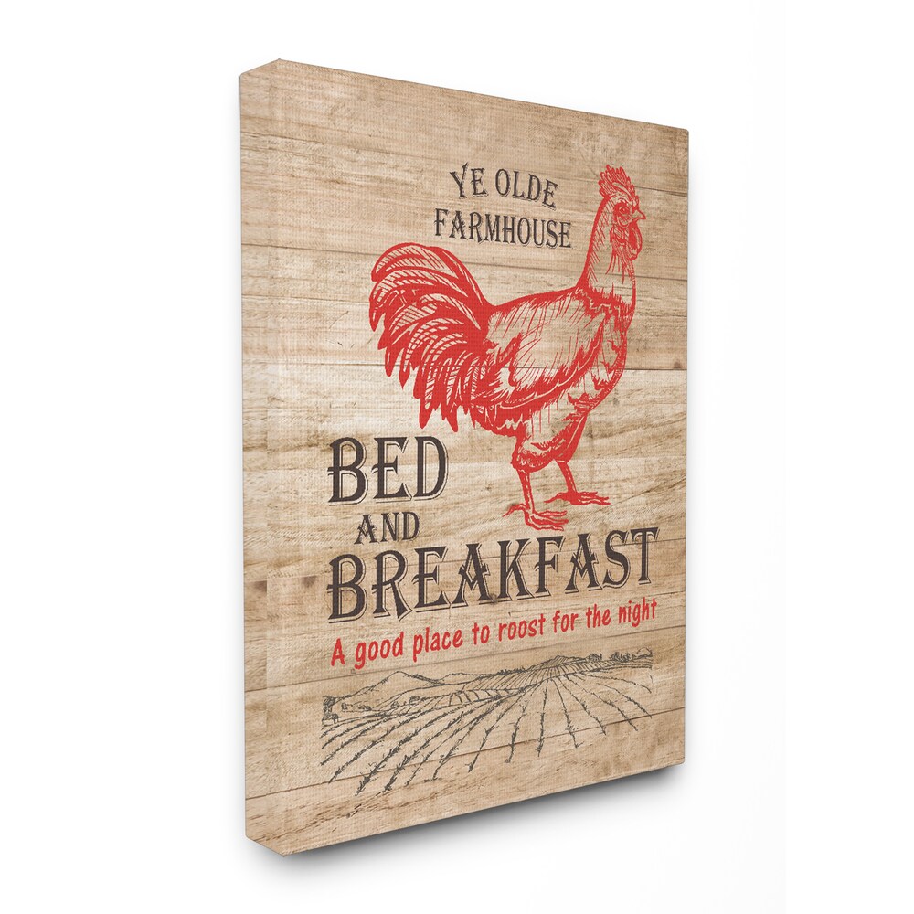 Stupell Bed And Breakfast Red Rooster Vintage Sign Stretched-image