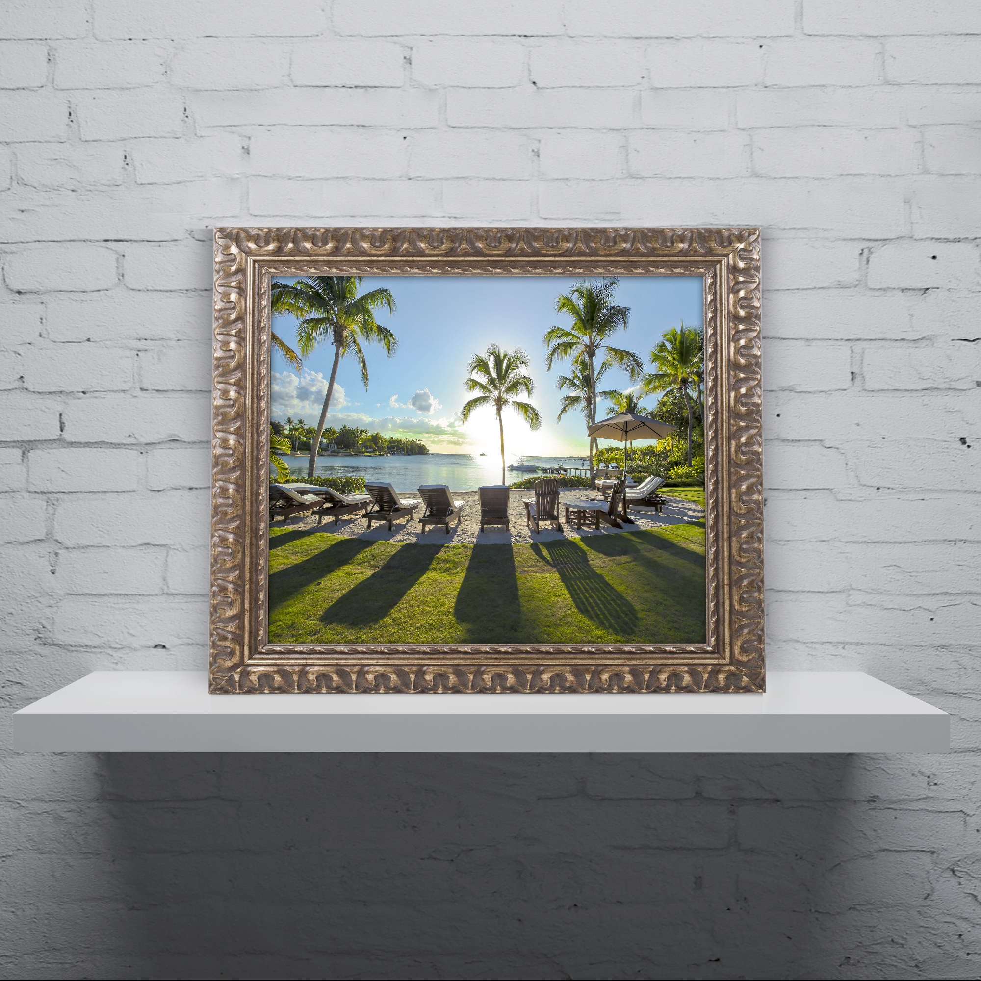 Kate and Laurel Sylvie Row of Palm Trees Framed Canvas Wall Art by Simon Te Tai, 23x33 Natural - 2