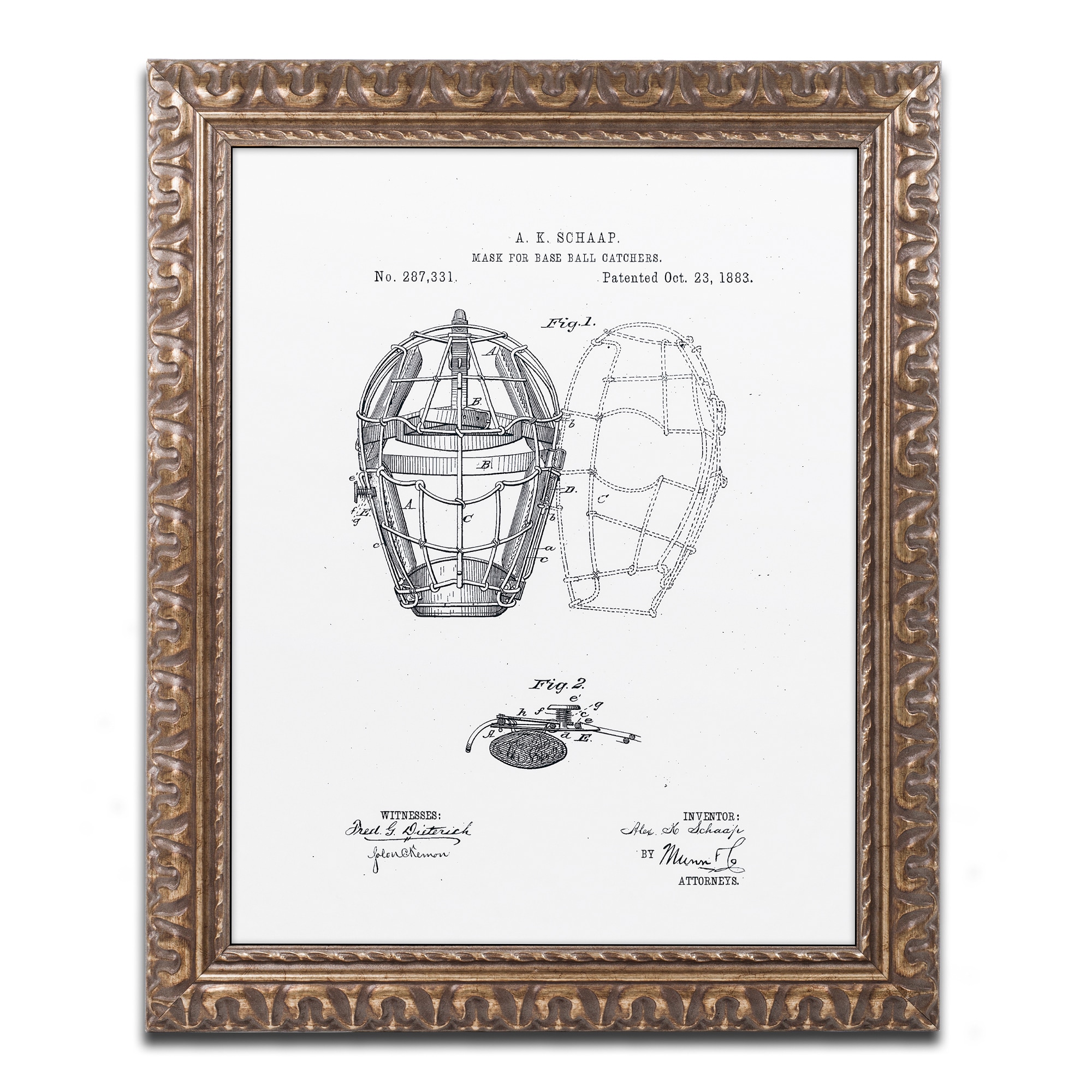 Claire Doherty 'Catcher's Mask Patent 1883 White' Ornate Framed Art - Bed  Bath & Beyond - 15263842