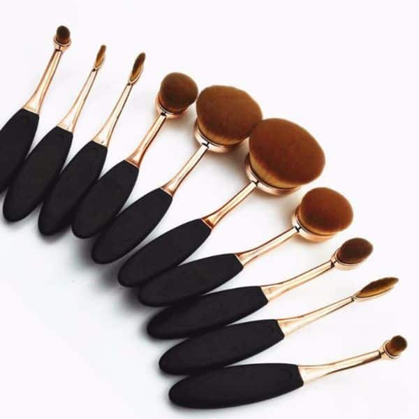 Metallic Oval Makeup Brush Set 10-Piece Metallic Oval Makeup Brush Set