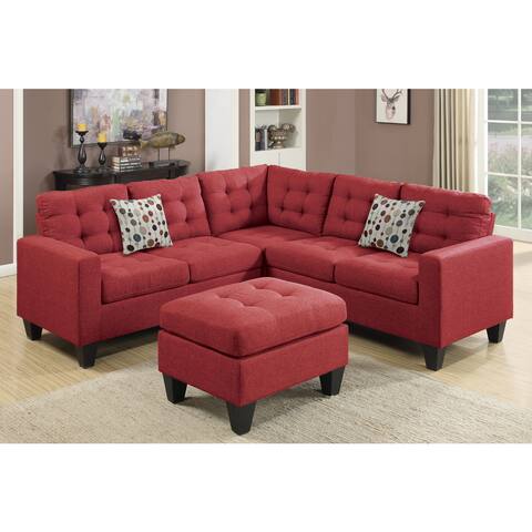 Bobkona Norton Linen-Like 4 Piece Sectional with Ottoman Set