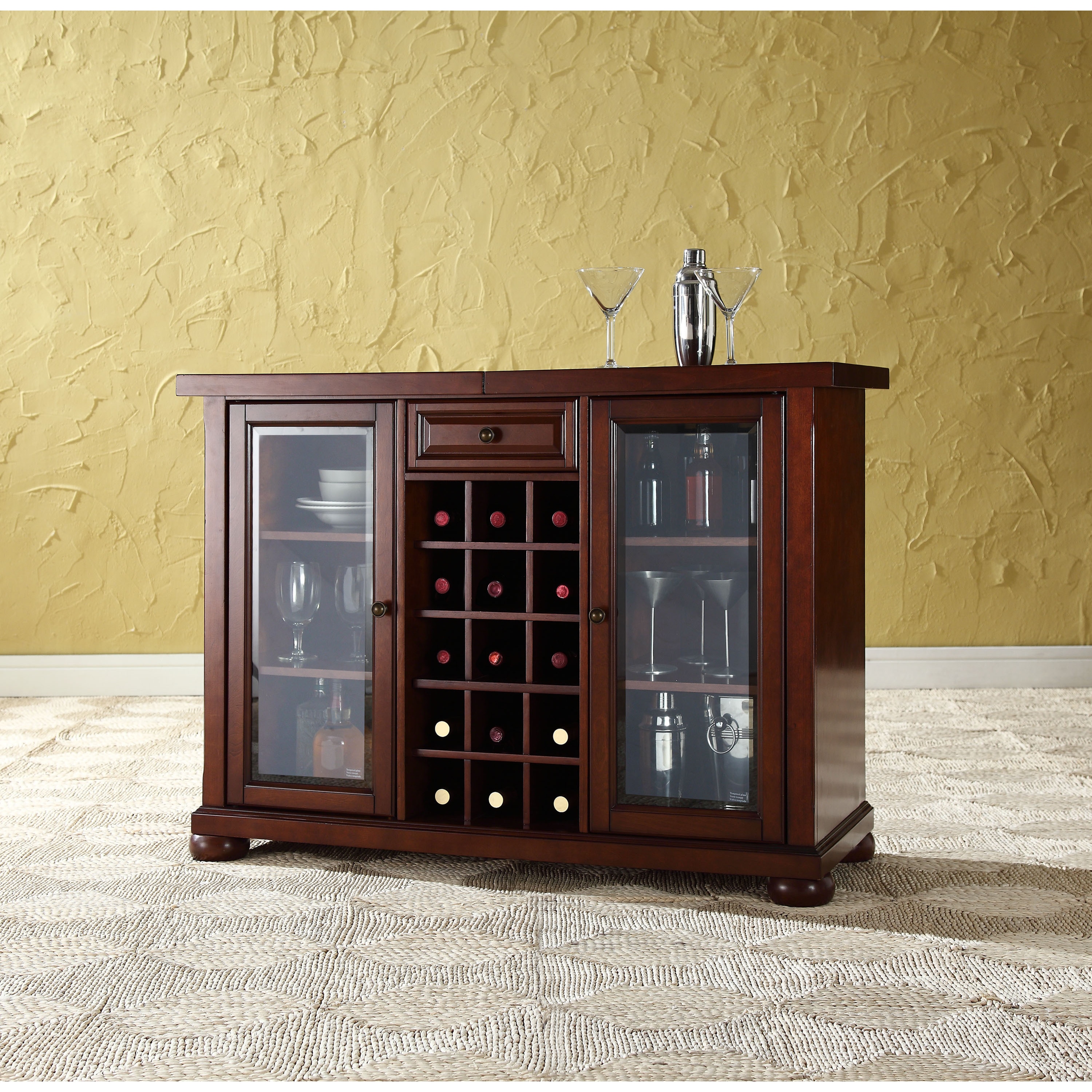 Alexandria Sliding Top Bar Cabinet Vintage Mahogany Overstock 15269138