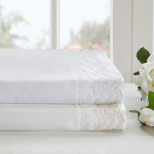 Madison Park Essentials Scalloped Eyelet Embroidered Sheet Set 2 Color Option
