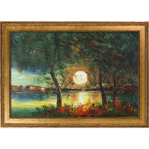 Justyna Kopania 'Moon' Hand Painted Framed Oil Reproduction on Canvas