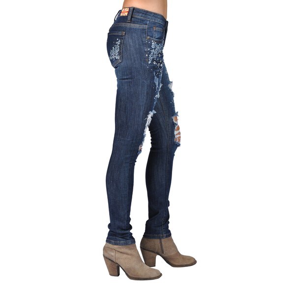 jeans with cross on back pocket in rhinestones