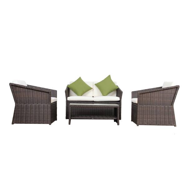 Shop Broyerk 4 Pcs Outdoor Sofa Set Wicker Garden Patio Furniture