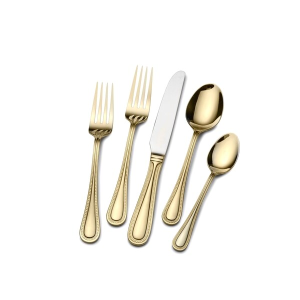 St. James Gold Euro Bead Gold Plated 45-piece Flatware Set. Opens flyout.