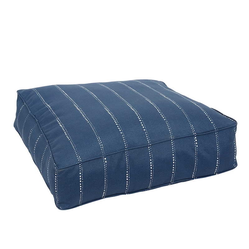 Caldwell III Navy Dotted Stripes Indoor/ Outdoor 26 Inch Corded Floor Pouf