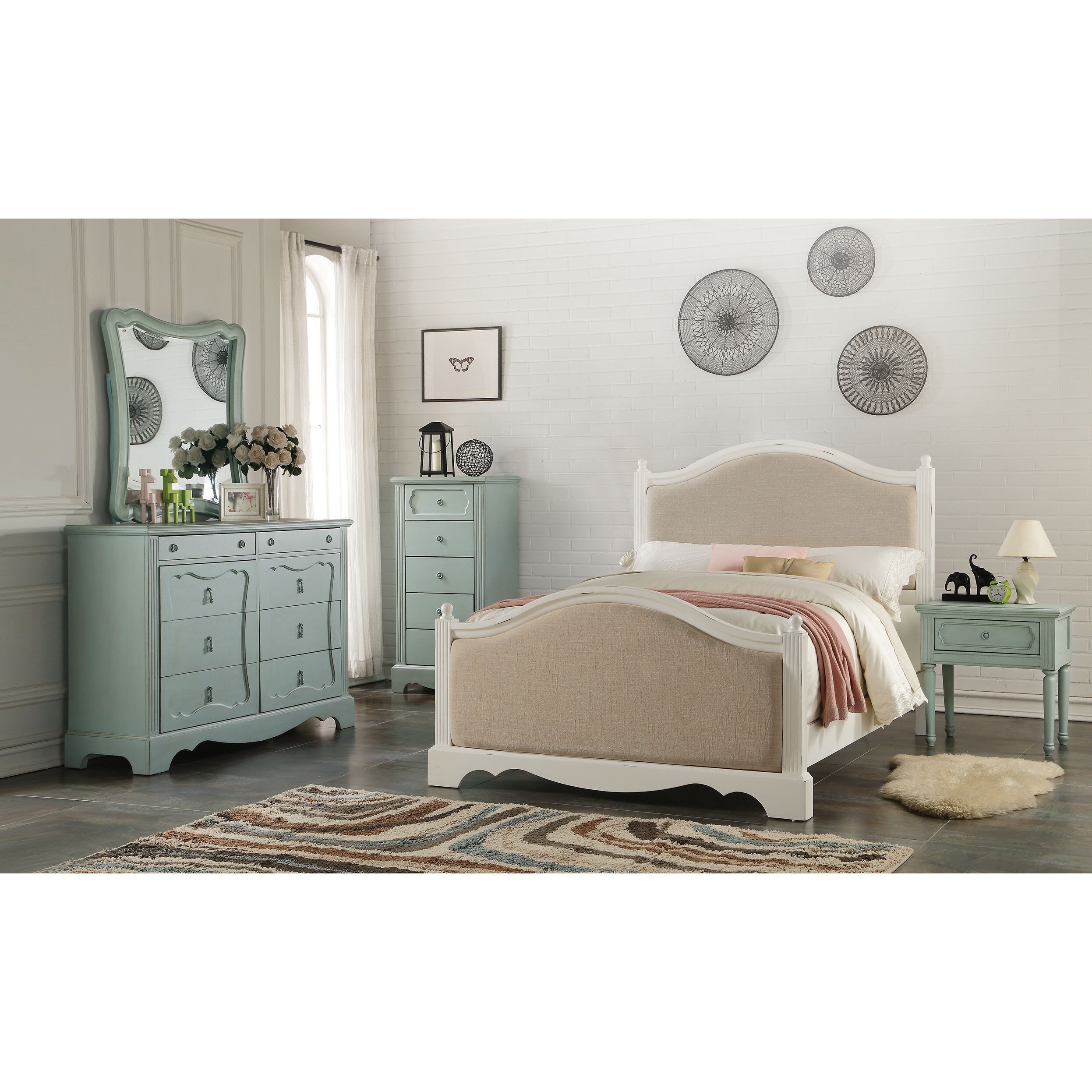 Acme Furniture Morre Beige White Fabric Pine Mdf Bed