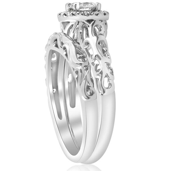 14k White Gold 5 8ct Tdw Diamond Halo Engagement Ring Matching Wedding Band Vintage Filigree Set I J I2 I3 On Sale Overstock 15275481