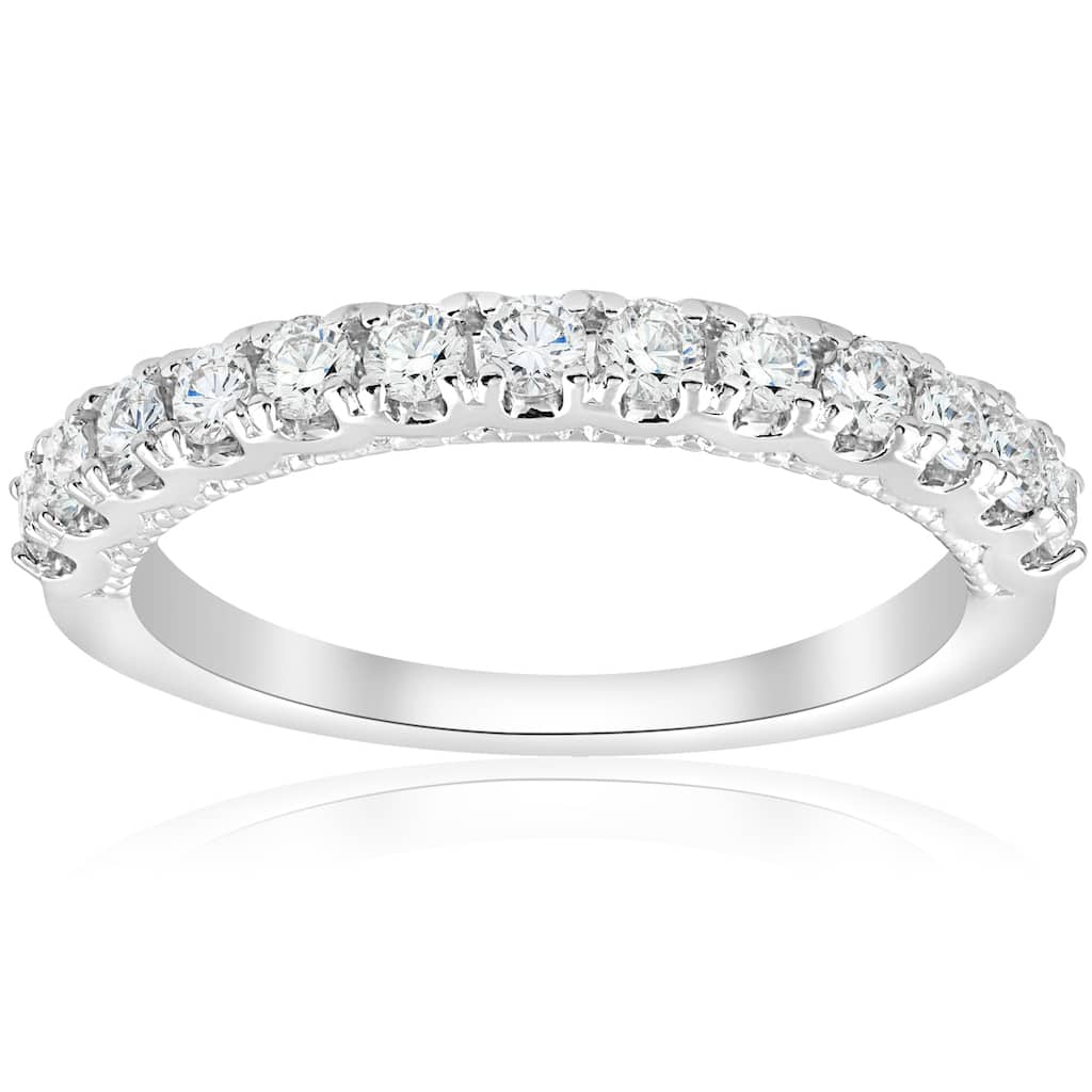 14k White Gold 1/2ct TDW Diamond Women's Wedding Stackable U Prong Vintage Accent Ring (I-J, I2-I3)