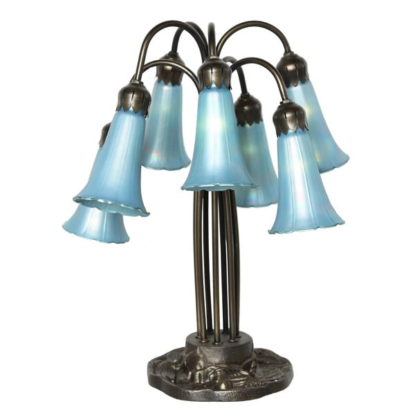 River of Goods Favrile 7-lily Blue Iridescent Glass 19-inch Table Lamp