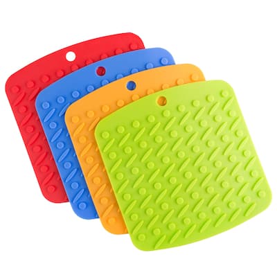 Silicone Pot Holder, Trivet Mat, Jar Opener, Spoon Rest, and Garlic Peeler - 4 pc - by Lavish Home